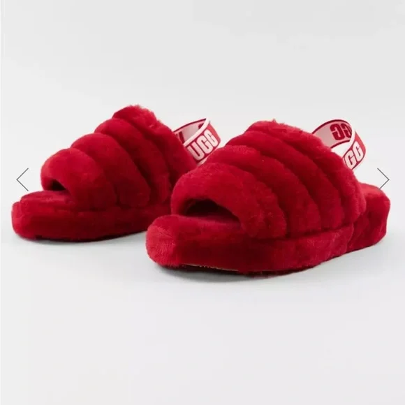 UGG Australia Fluff Yeah Slide Red White New Womans With Box - Picture 2 of 5